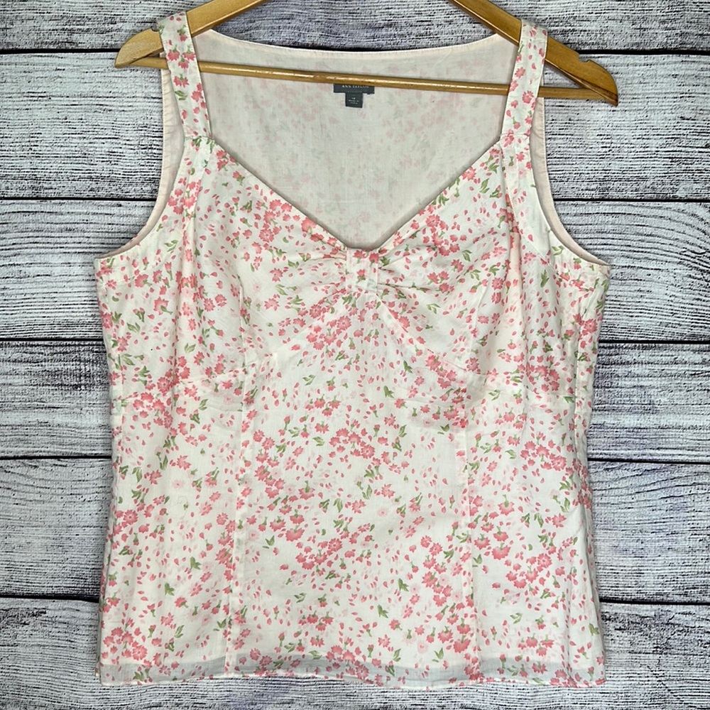 Ann Taylor soft pink & green sleeveless floral blouse Size 12.  Final price.